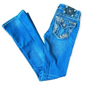 Miss Me Signature Rise Bootcut Denim Jeans Embellished Pockets Size 25